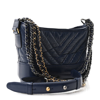 Chanel Aged Calfskin Chevron Quilted Small Gabrielle Hobo Blue 3 of 10