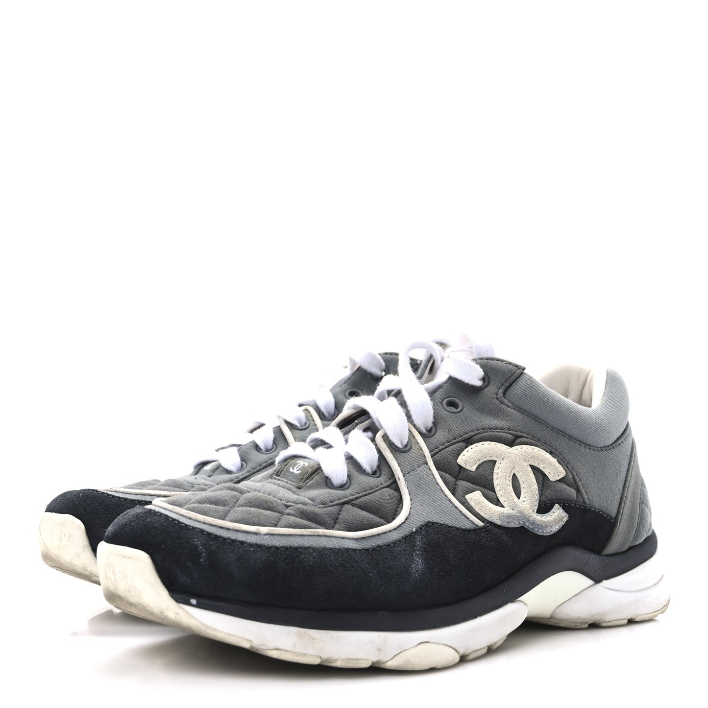 Fabric Suede Calfskin Quilted CC Sneakers 39 Dark Grey