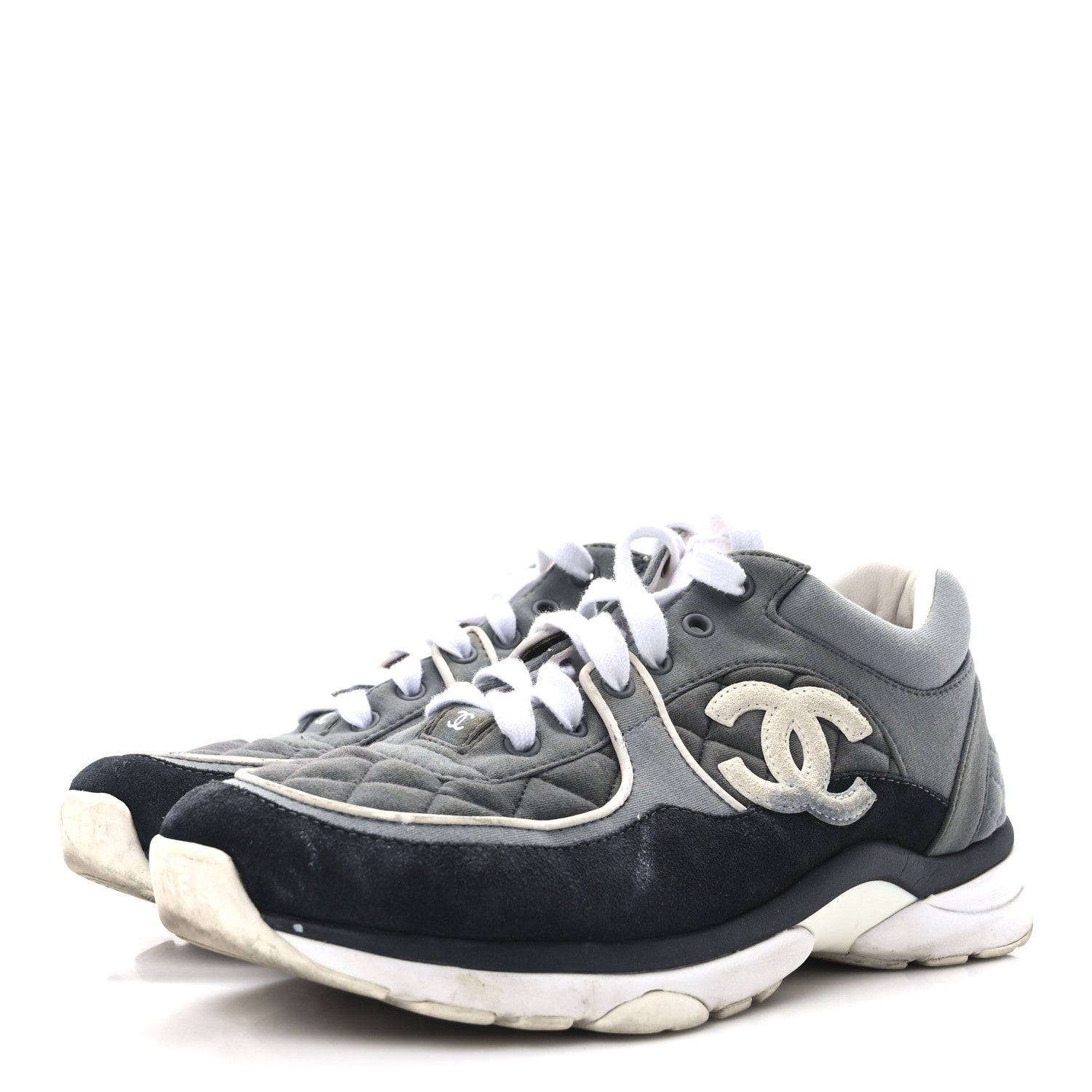 Chanel Fabric Suede Calfskin Quilted CC Sneakers 39 Dark Grey 4 of 8