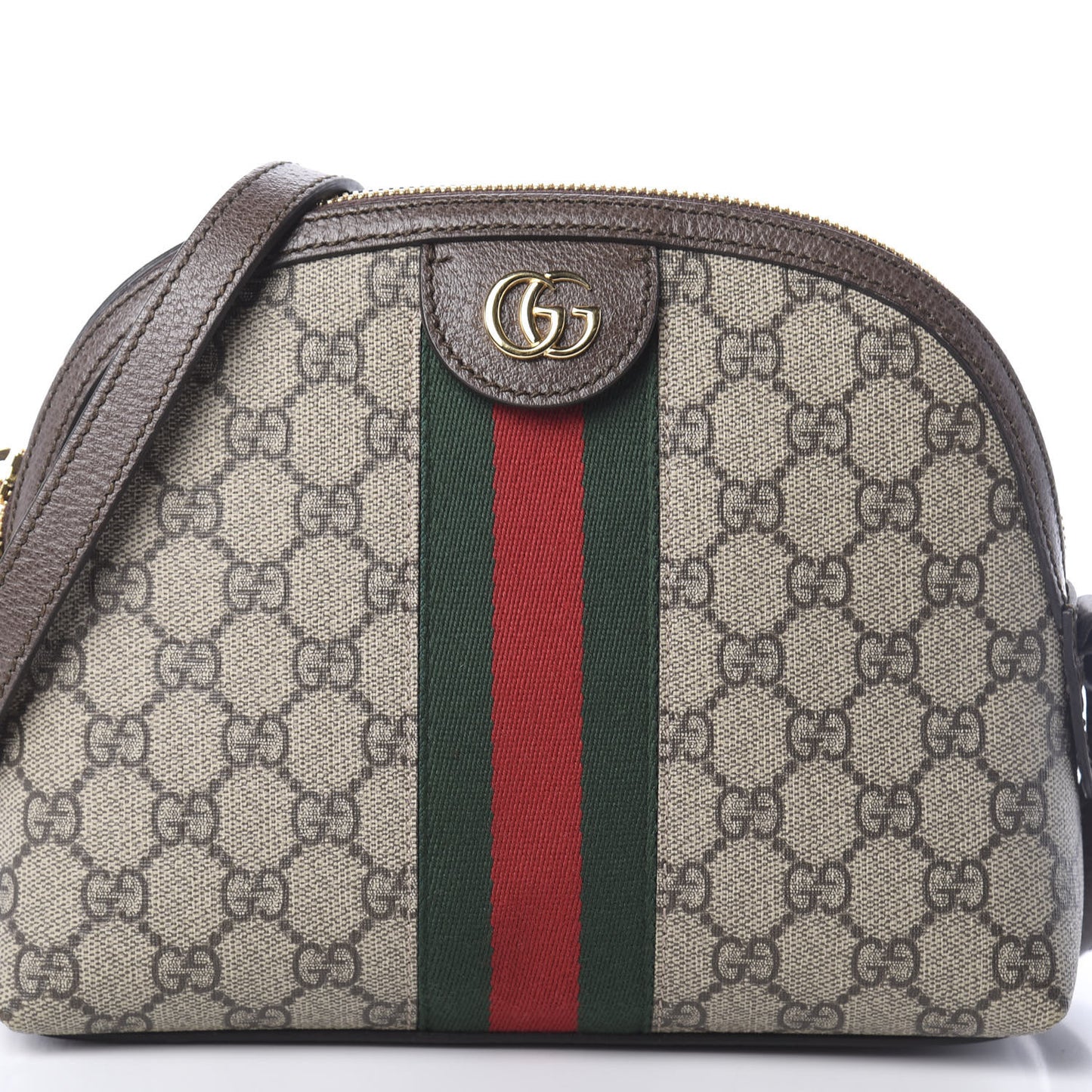 GG Supreme Monogram Textured Dollar Calfskin Web Small Ophidia Dome Shoulder Bag Beige Ebony New Acero