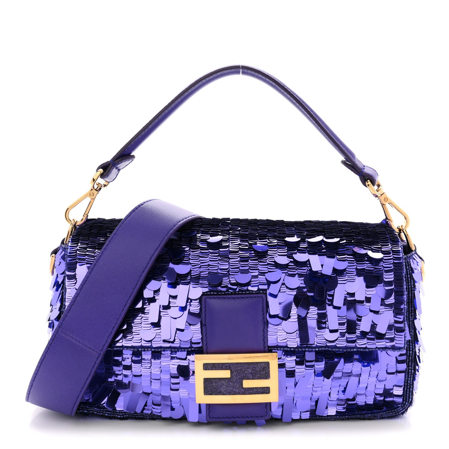 Fendi Sequin Paillettes Shiny Nappa Sex and the City Baguette Viola Purple Rain 1 of 11