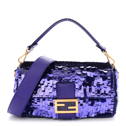 Fendi Sequin Paillettes Shiny Nappa Sex and the City Baguette Viola Purple Rain 1 of 11