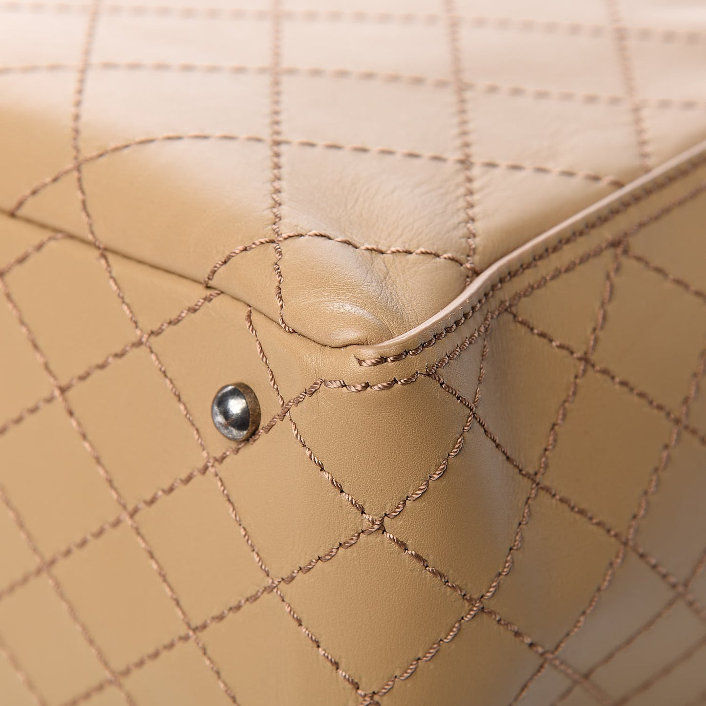 Calfskin Stitched Large Shopping Tote Beige