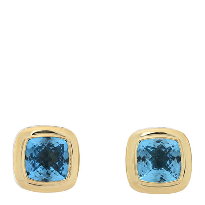David Yurman Sterling Silver 18K Yellow Gold Blue Topaz 11mm Albion Earrings 1 of 4