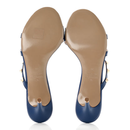 Valentino Garavani Calfskin Rockstud 60mm Slide Sandals 38 Blu Delft 5 of 8