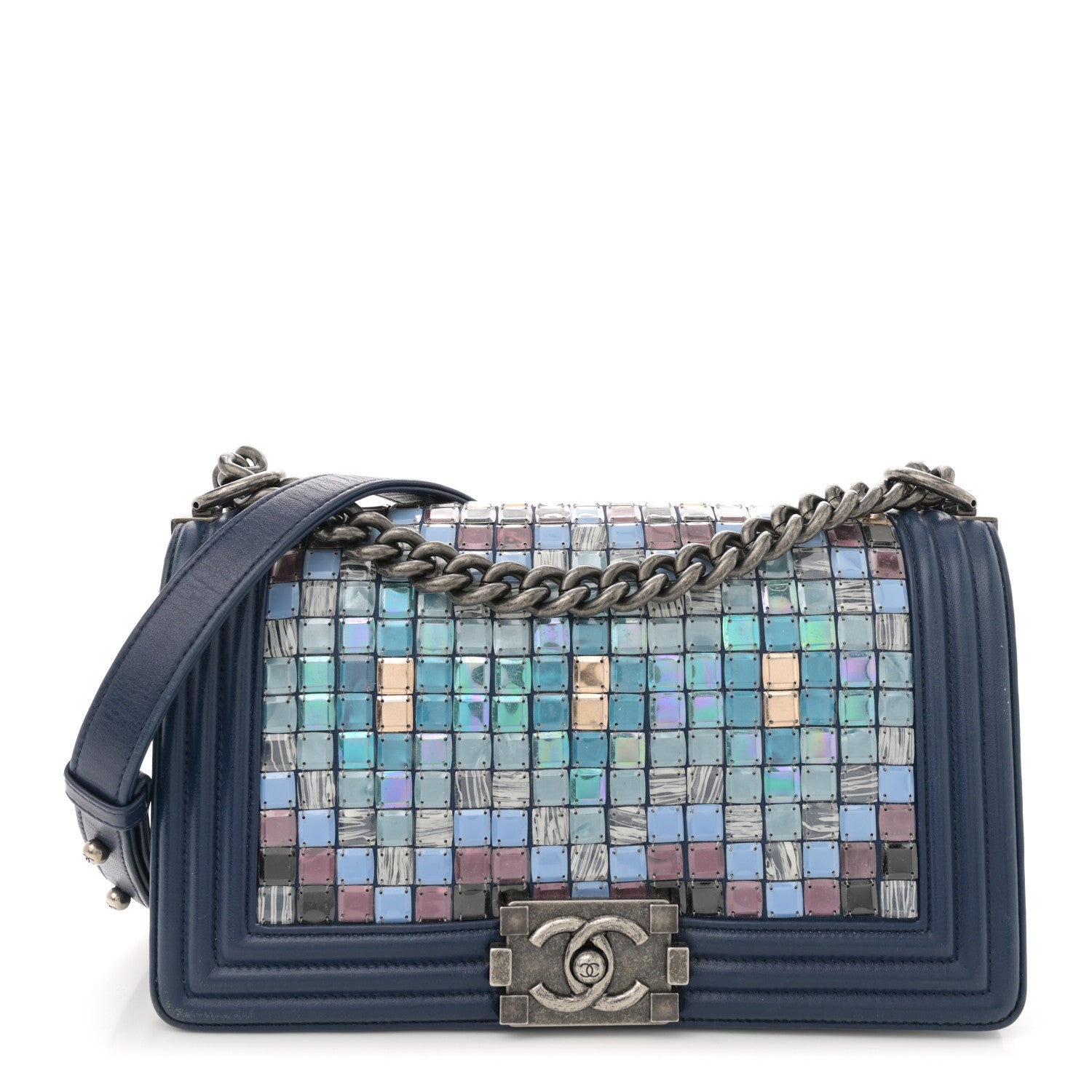 Chanel Lambskin Tile Medium Mosaic Boy Flap Navy Multicolor 1 of 11