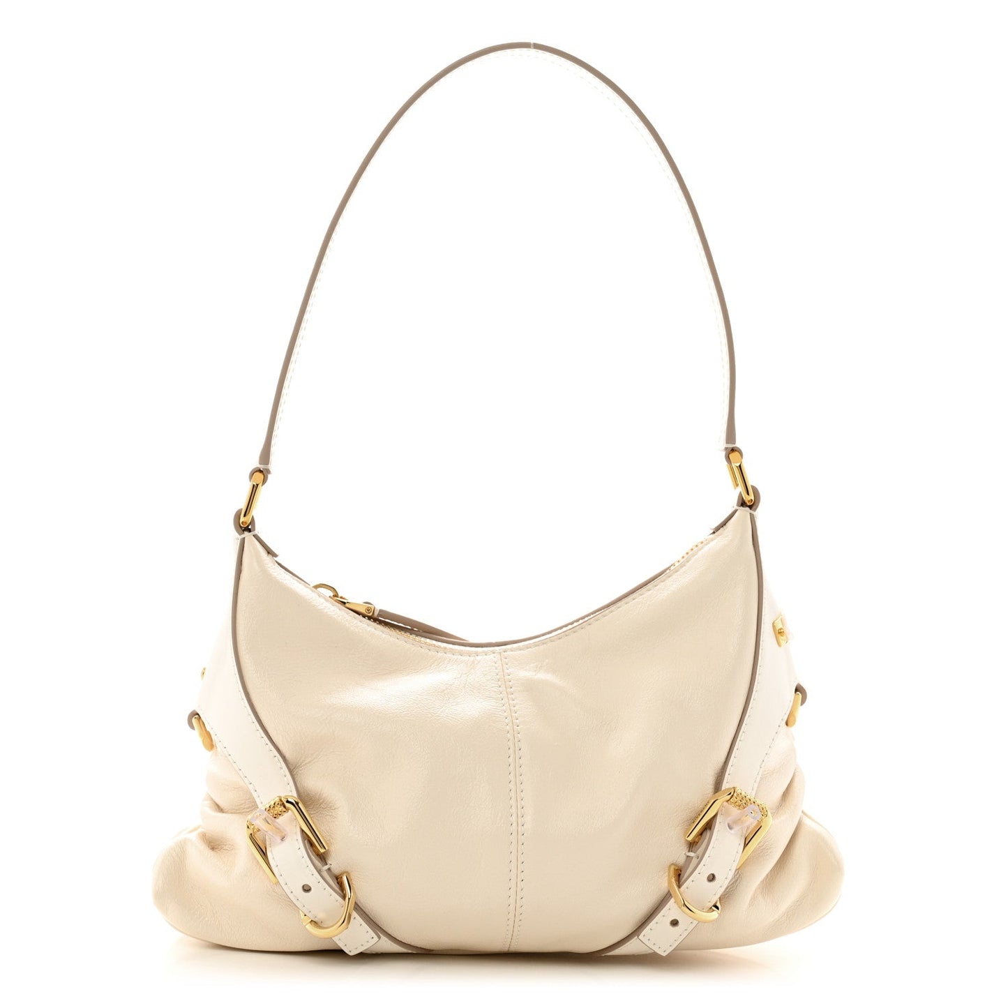 Tumbled Calfskin Voyou Harness Shoulder Bag White