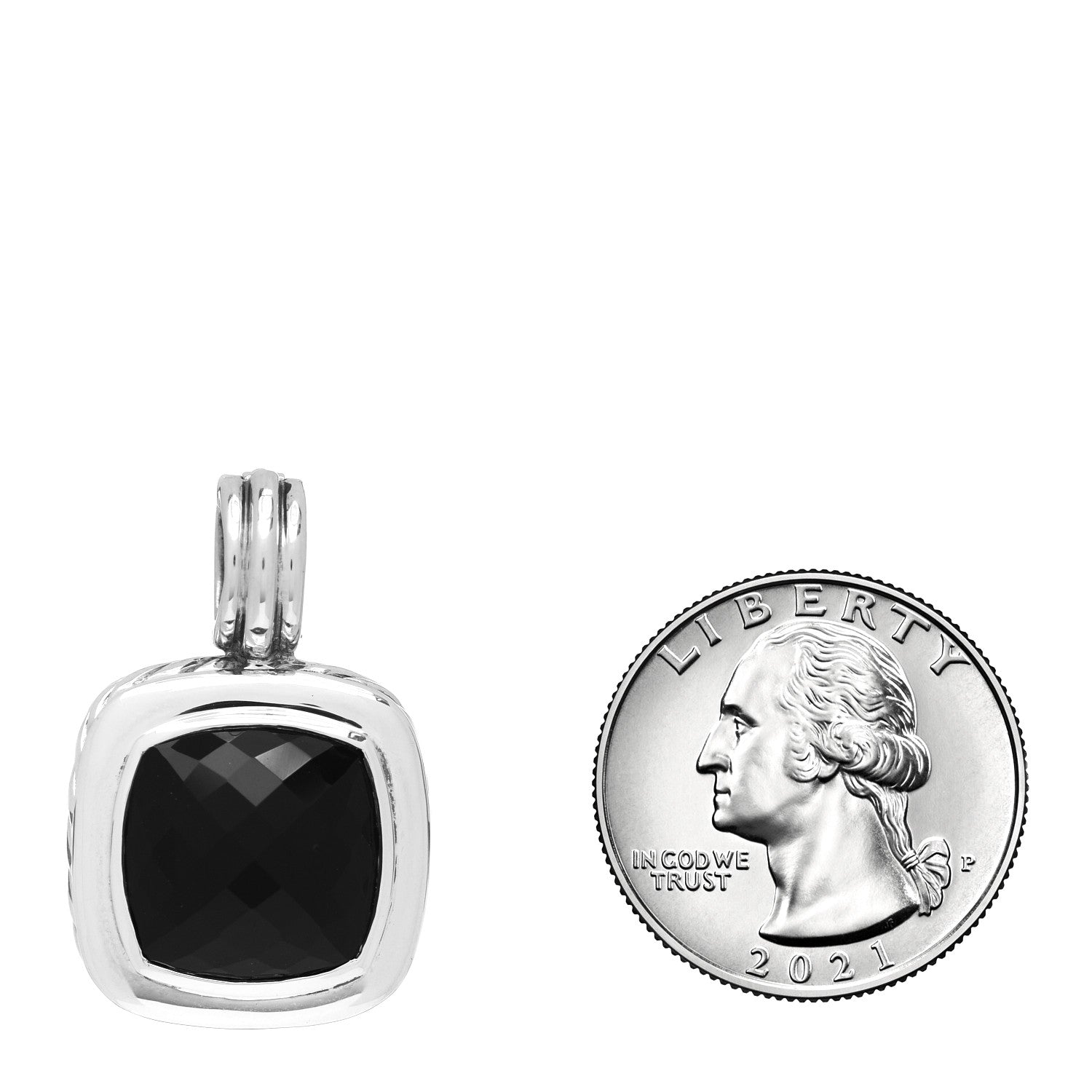 David Yurman Sterling Silver Black Onyx 14mm Albion Enhancer Pendant 2 of 3
