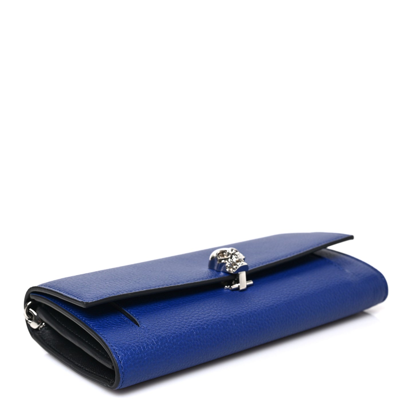 Pebbled Calfskin Skull Wallet on Chain Cobalt Blue