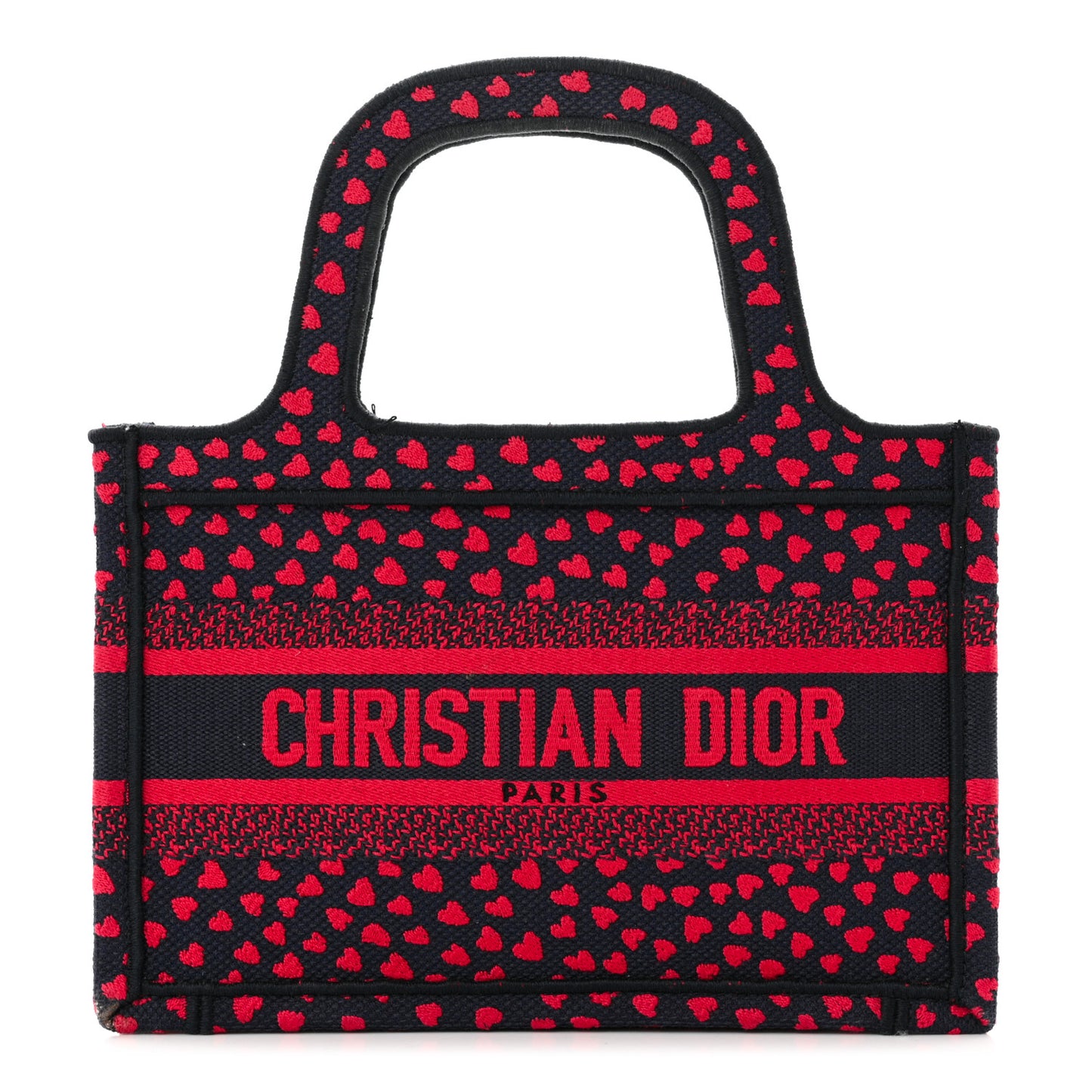 Canvas Embroidered Pop Heart I Love Paris Mini Book Tote Red Multicolor