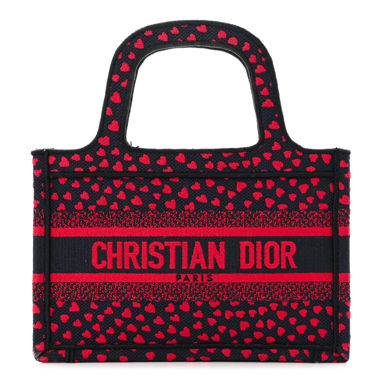 Christian Dior Canvas Embroidered Pop Heart I Love Paris Mini Book Tote Red Multicolor 1 of 11