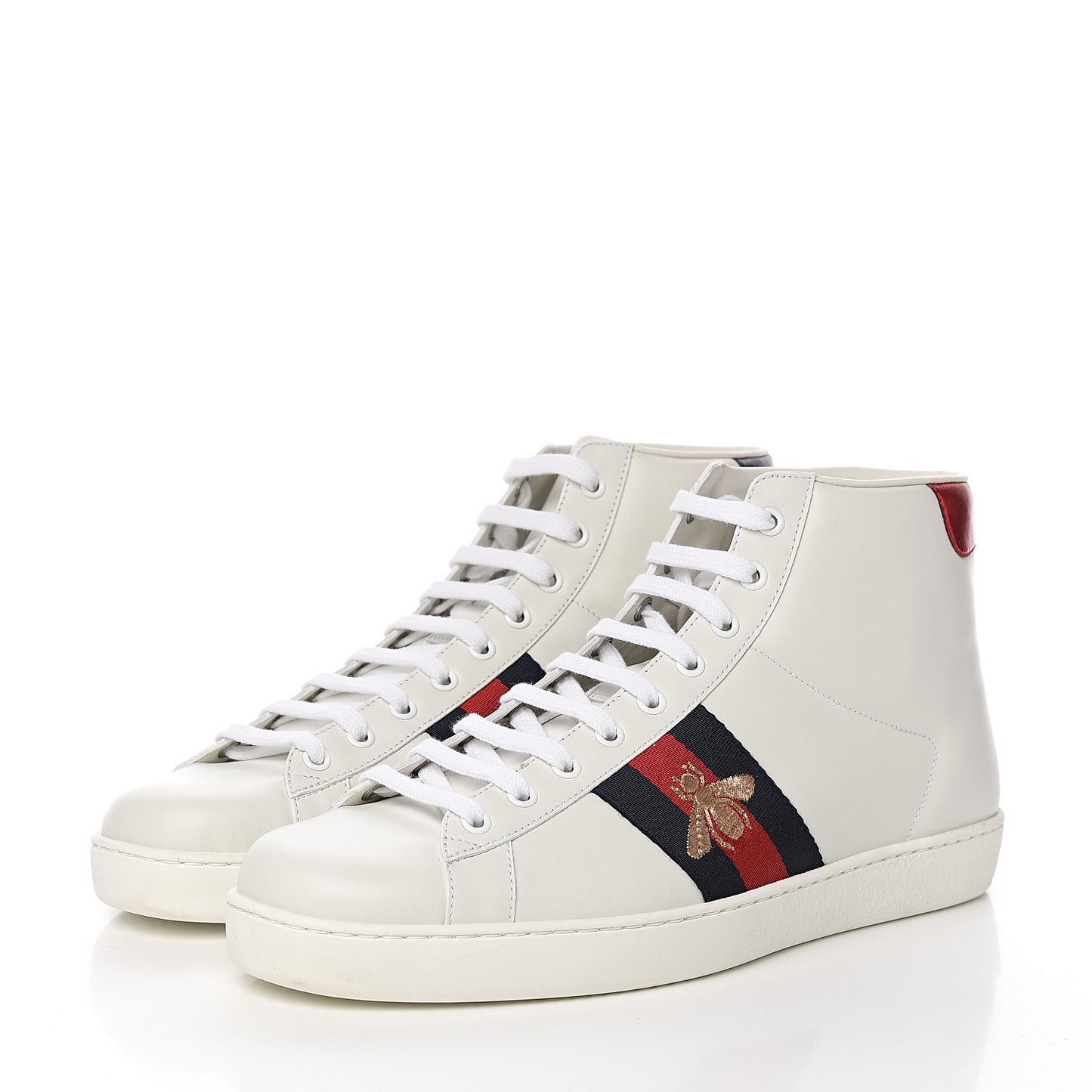 Calfskin Miro Soft Web Bee Embroidered Mens Ace High Top Sneakers 9.5 White