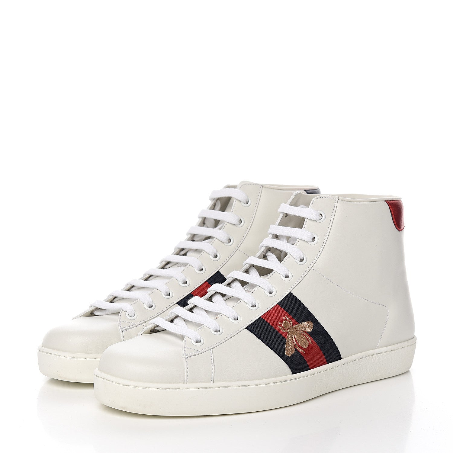 Gucci Calfskin Miro Soft Web Bee Embroidered Mens Ace High Top Sneakers 9.5 White 3 of 9