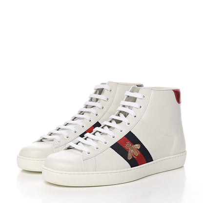 Gucci Calfskin Miro Soft Web Bee Embroidered Mens Ace High Top Sneakers 9.5 White 3 of 9