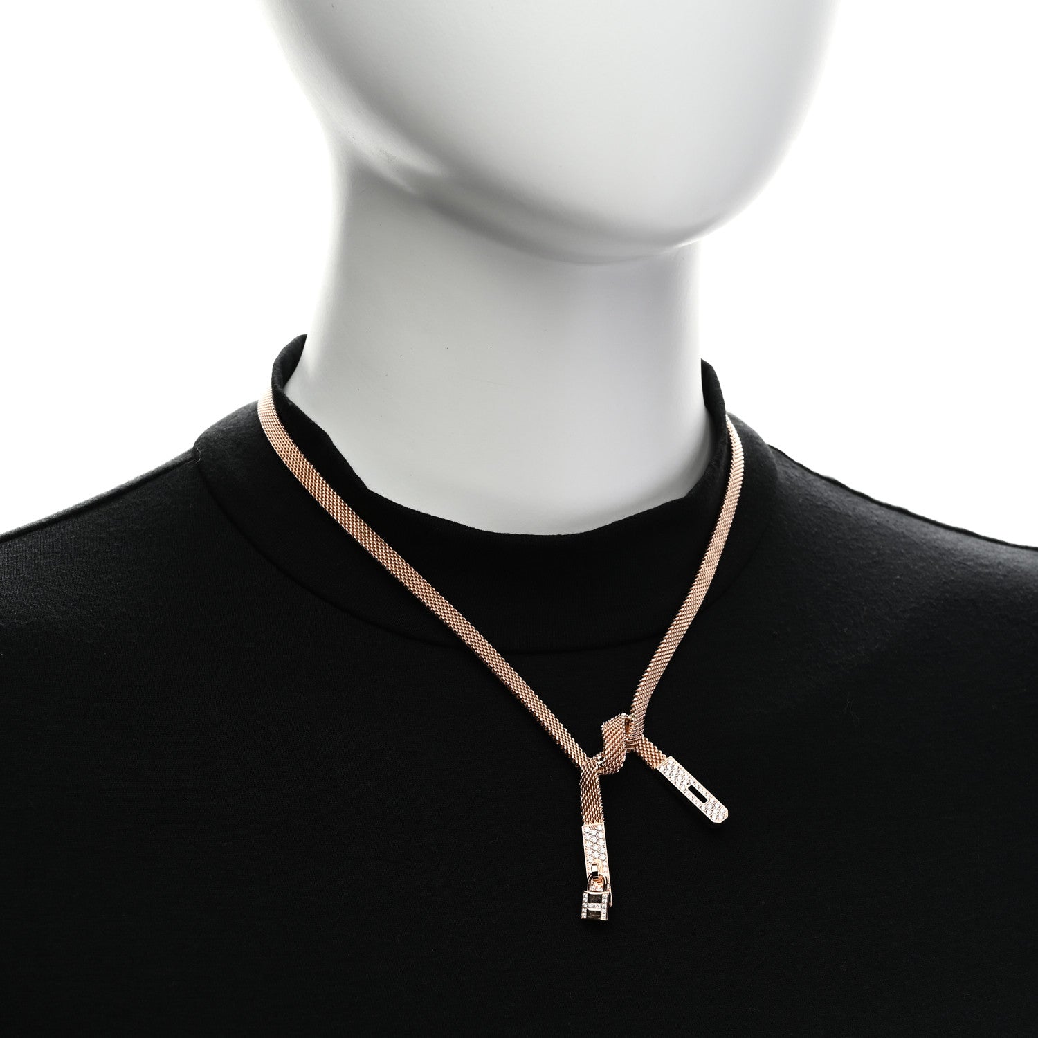 Hermes 18K Rose Gold Diamond Kelly Gavroche Necklace SH 2 of 6