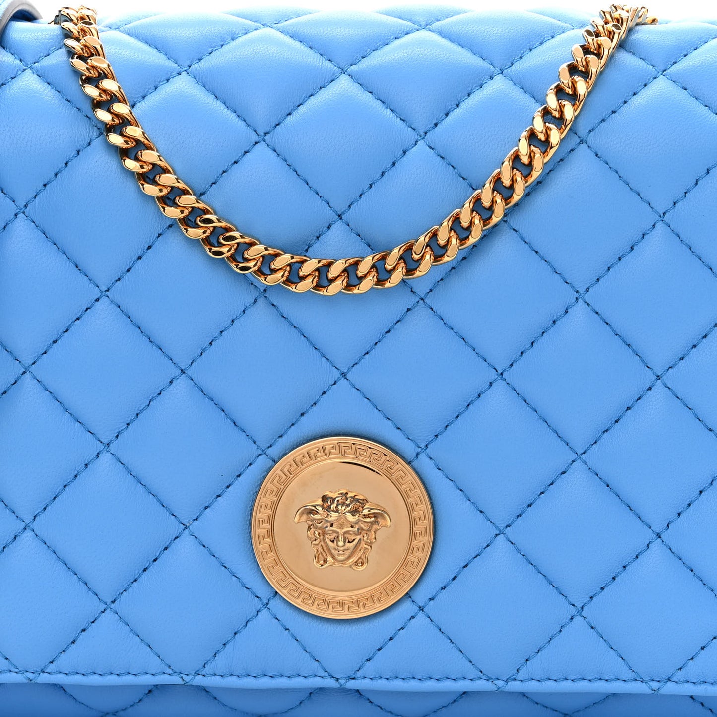 Nappa Quilted Medusa Chain Crossbody Blue