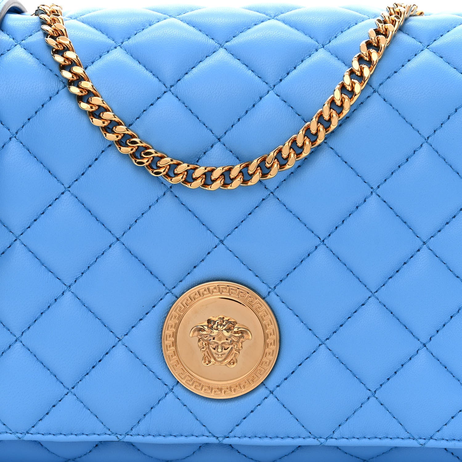Versace Nappa Quilted Medusa Chain Crossbody Blue 9 of 9