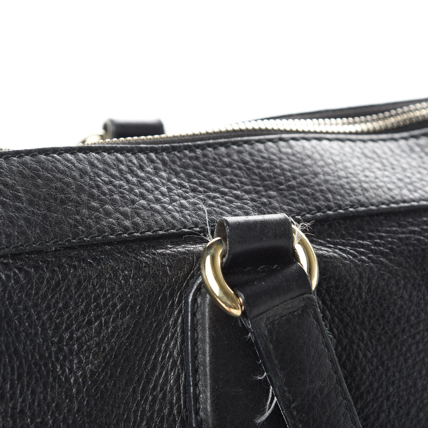 Pebbled Calfskin Large Soho Top Handle Bag Black