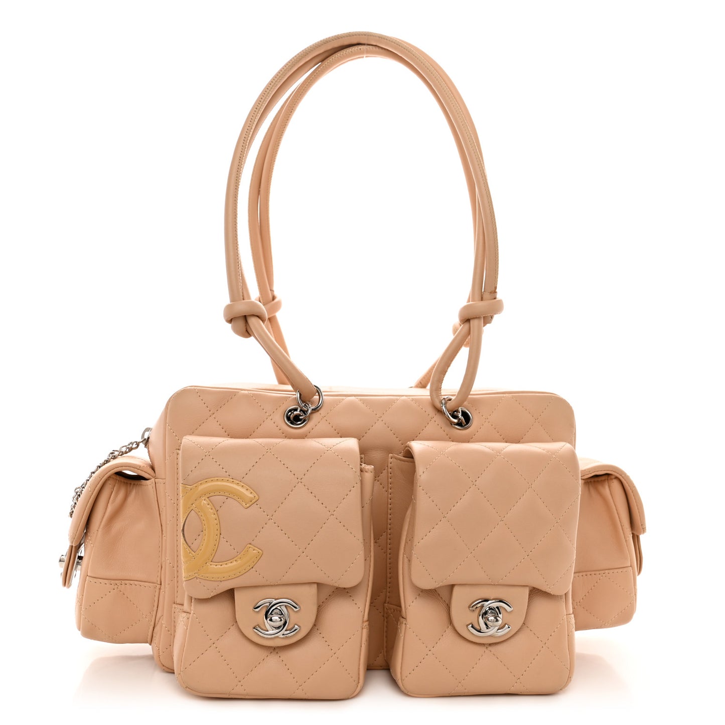 Calfskin Quilted Small Cambon Multipocket Reporter Beige