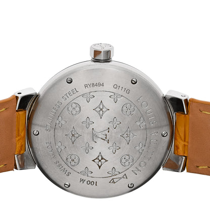 Louis Vuitton Stainless Steel Alligator Diamond 39mm Tambour Quartz Watch Brown 4 of 4