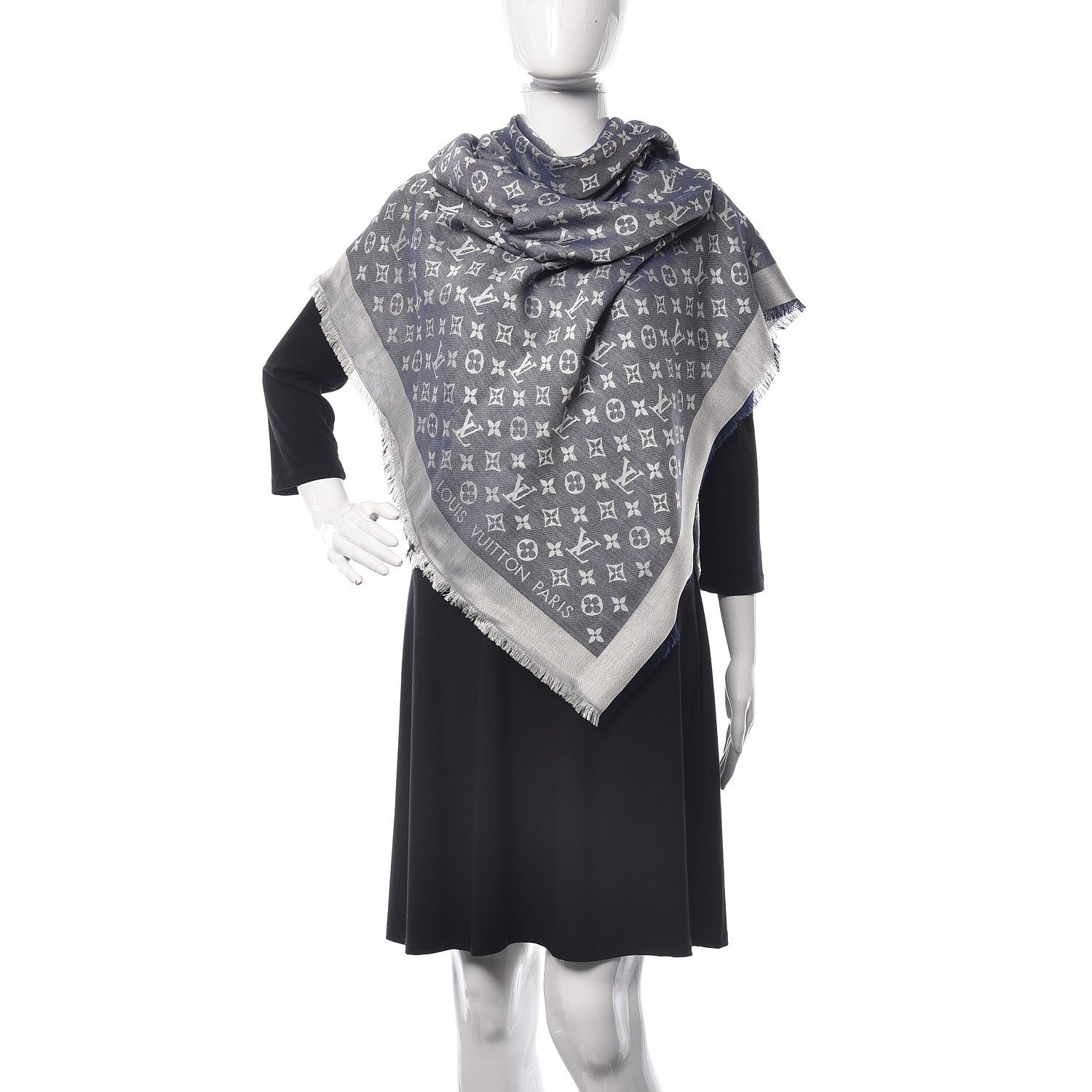 Louis Vuitton Wool Silk Monogram Denim Shawl Blue 2 of 5
