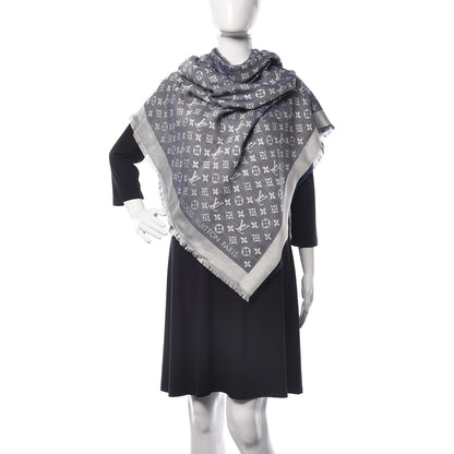 Louis Vuitton Wool Silk Monogram Denim Shawl Blue 2 of 5
