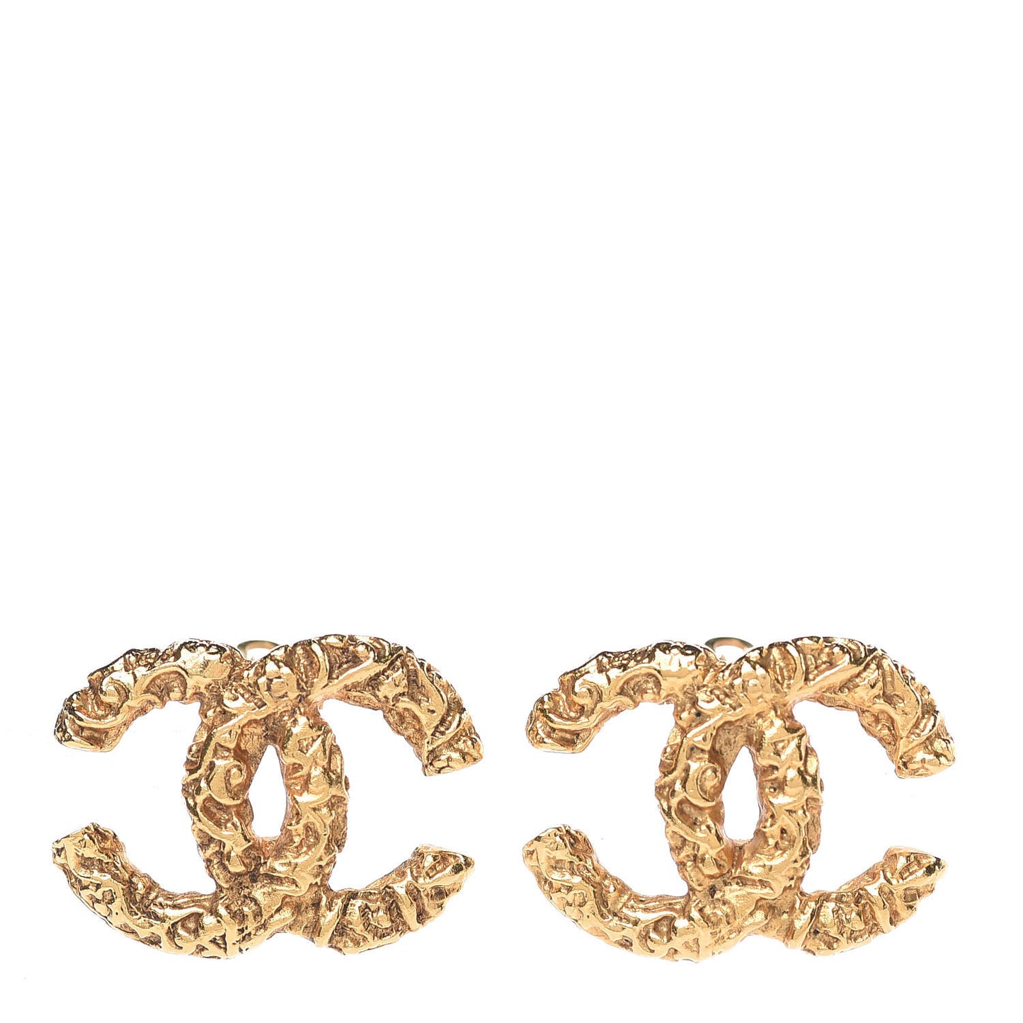 Textured CC Clip On Earrings Gold