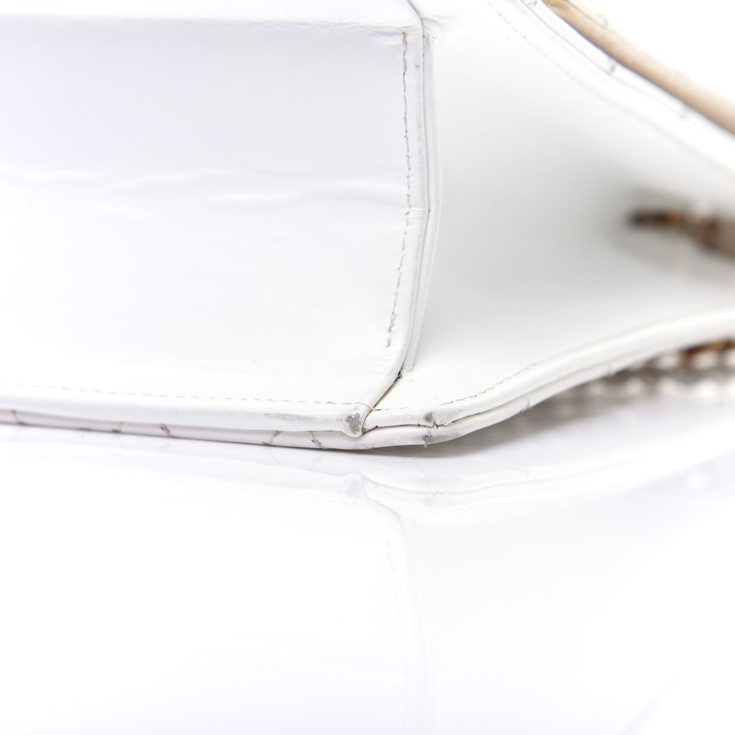 Glazed Calfskin Stitched Mini Square Flap White