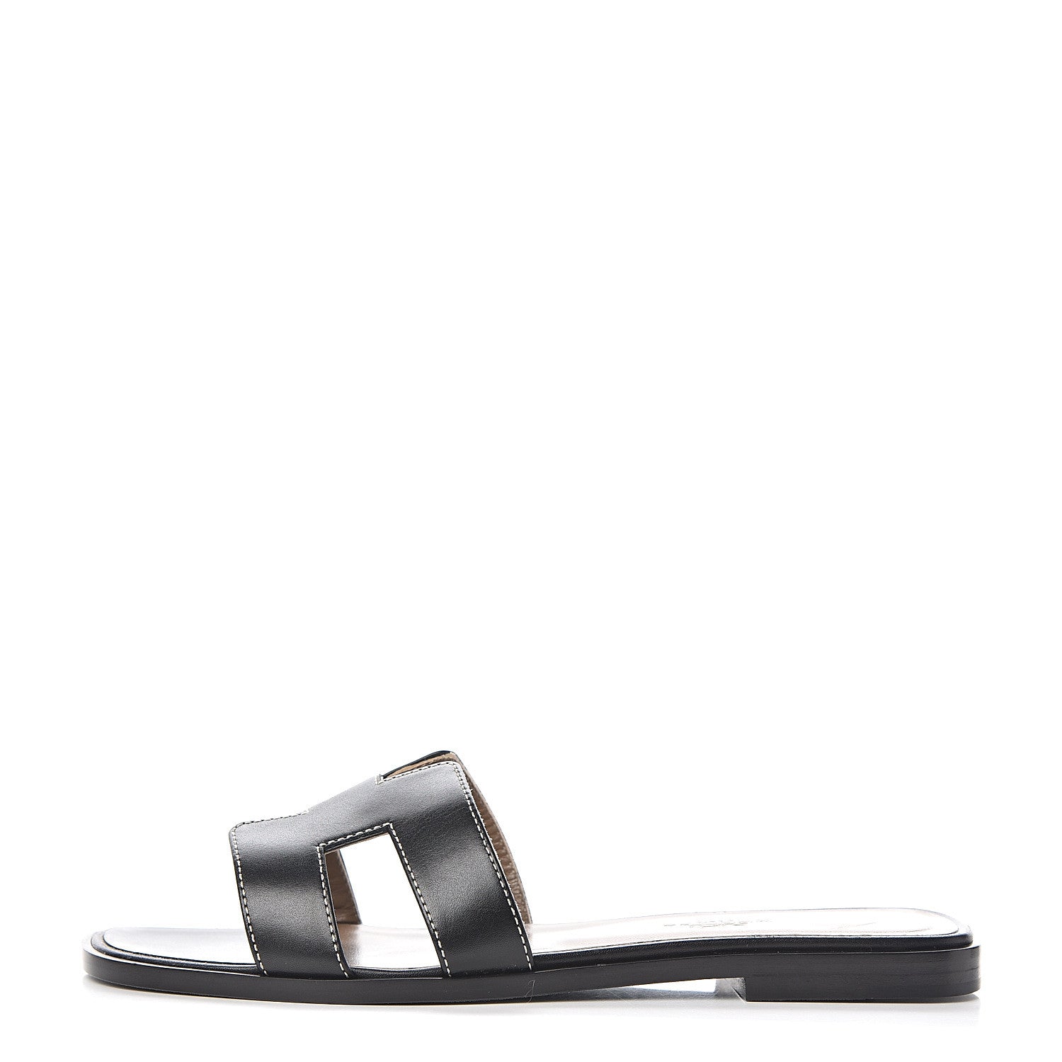 Hermes Box Calfskin Oran Sandals 37.5 Black 1 of 10