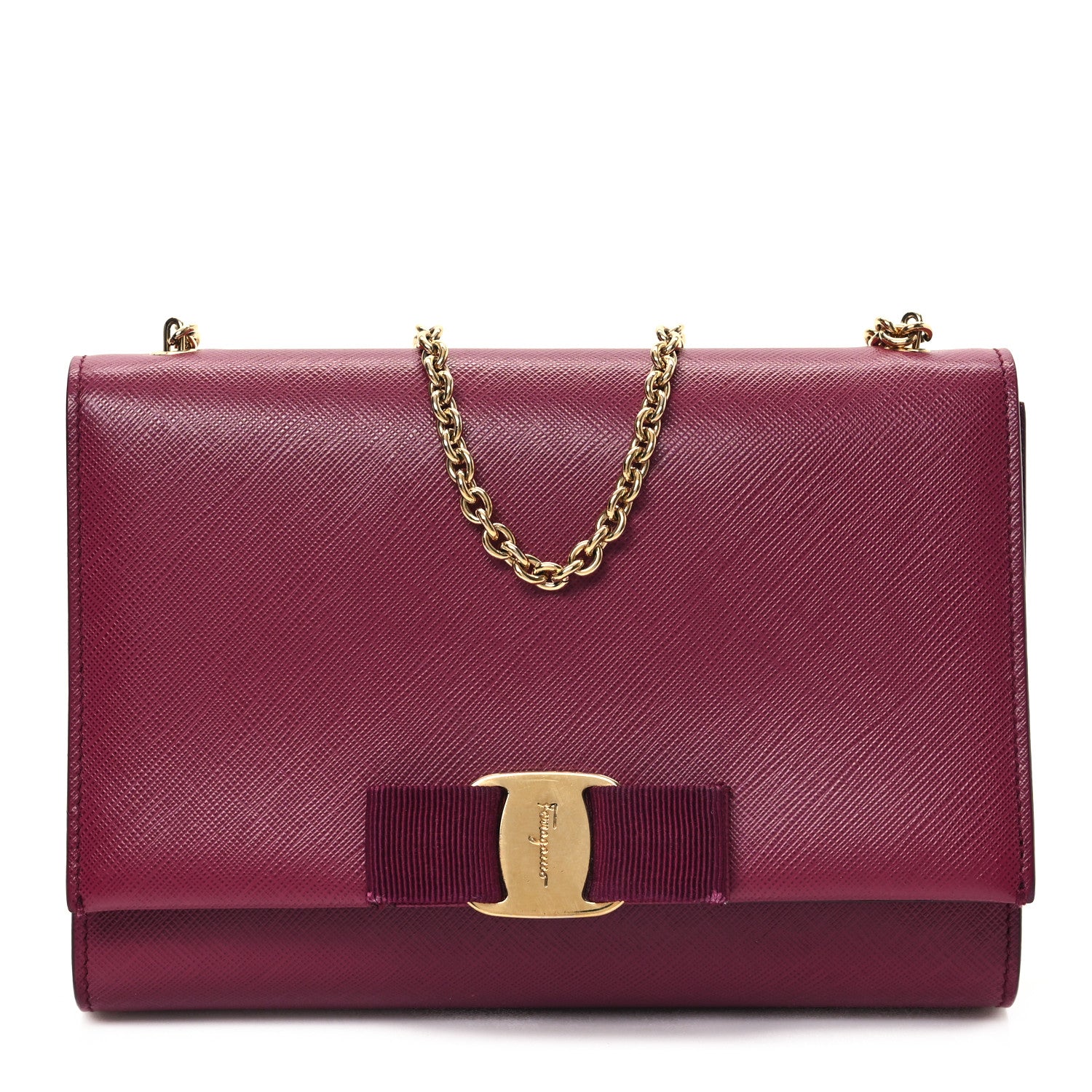 Salvatore Ferragamo Hammered Calfskin Mini Miss Vara Bow Chain Bag Sangria 1 of 11