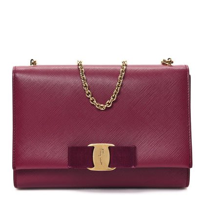 Salvatore Ferragamo Hammered Calfskin Mini Miss Vara Bow Chain Bag Sangria 1 of 11