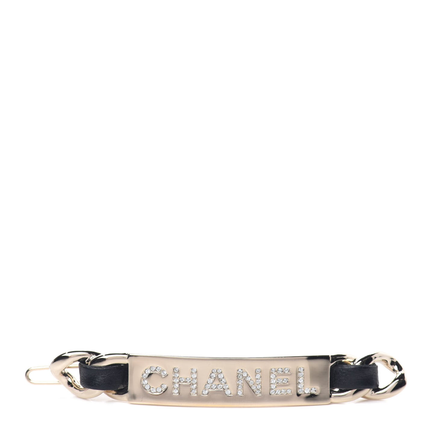 Metal Lambskin Crystal Sergeant Hair Clip Barette Black Gold