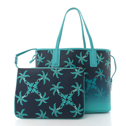 MCM Calfskin Medium Studded Palms Liz Shopper Tote Blue 2 of 10