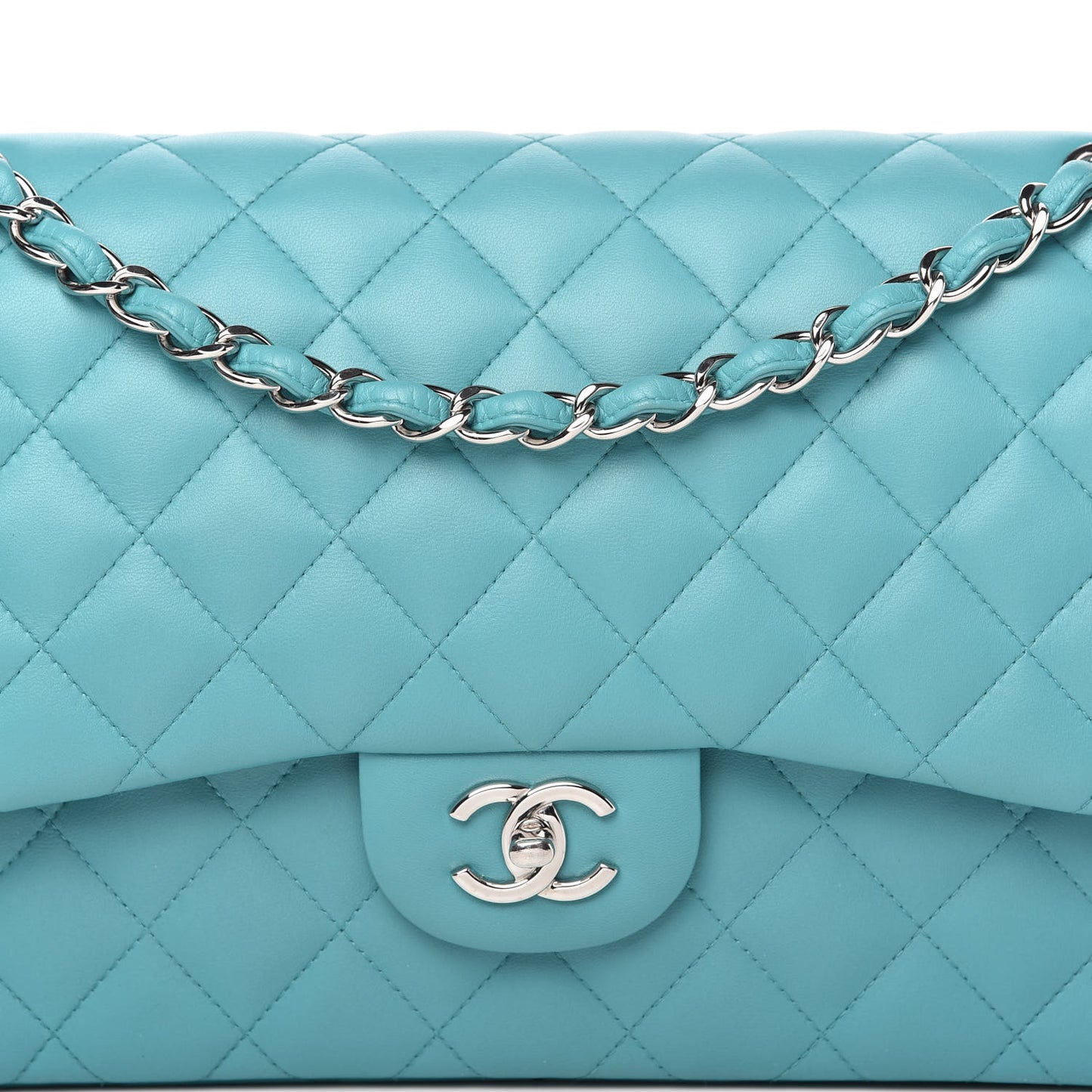 Lambskin Quilted Jumbo Double Flap Turquoise