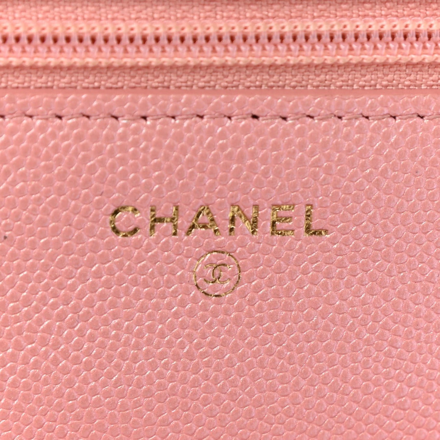 Iridescent Caviar Quilted Wallet on Chain WOC Rose Pink