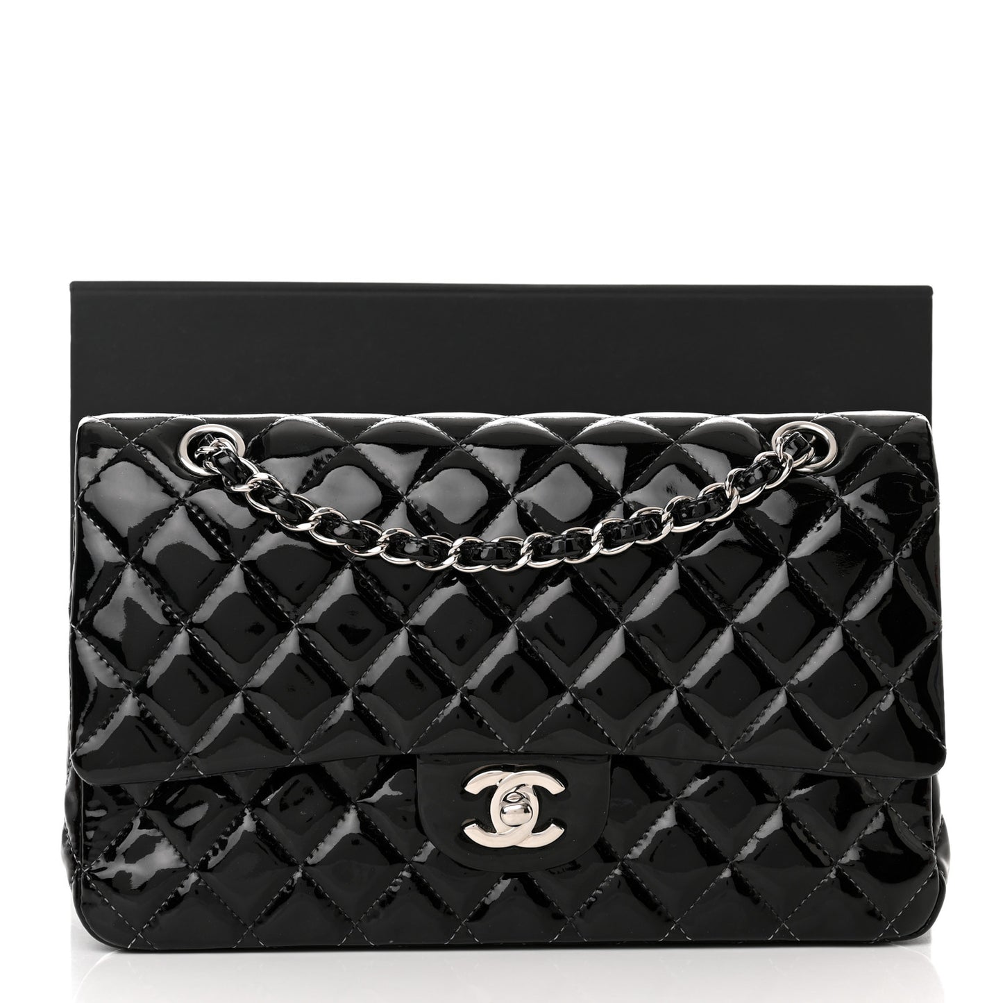 Patent Quilted Medium Double Flap Black