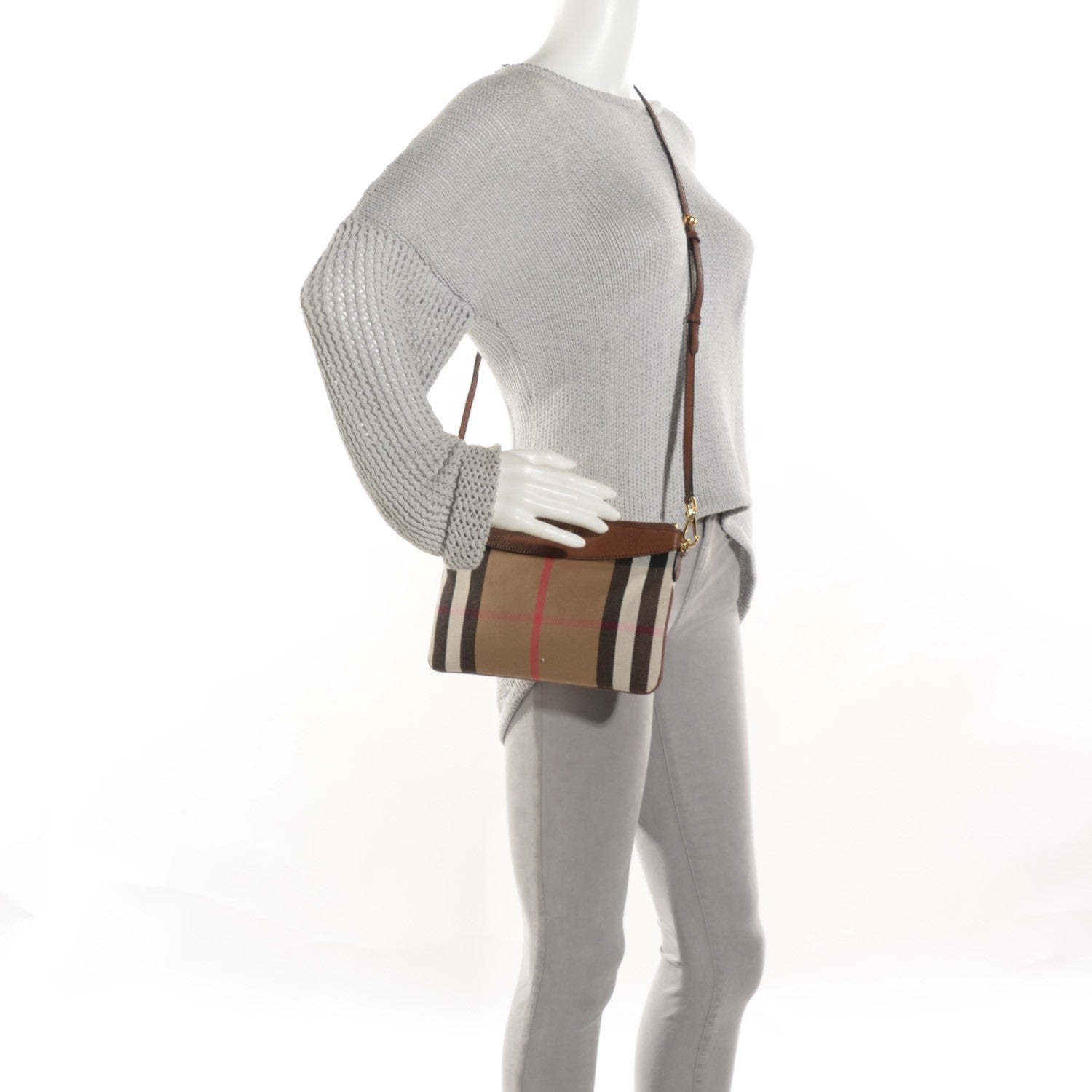 Burberry House Check Derby Peyton Crossbody Clutch Bag Tan 2 of 8