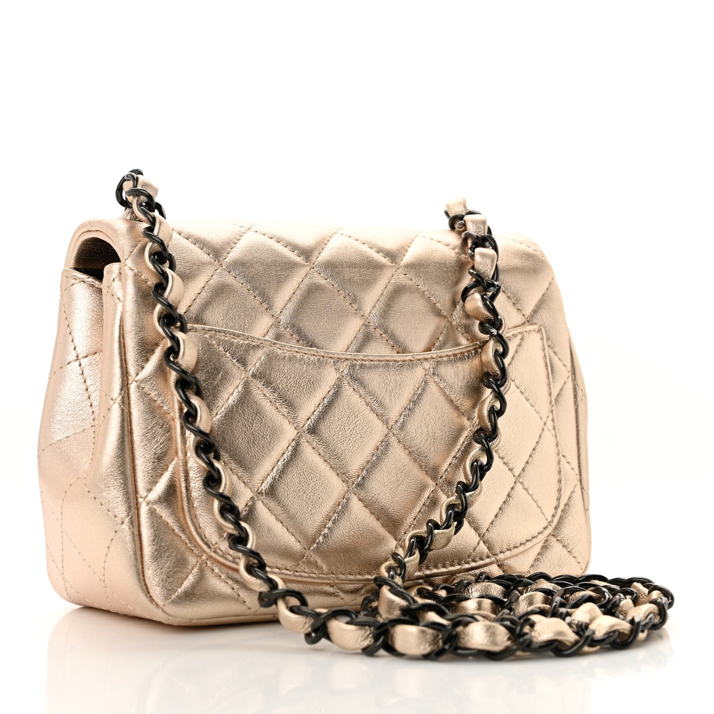 Metallic Lambskin Quilted Mini Square Flap Gold Black