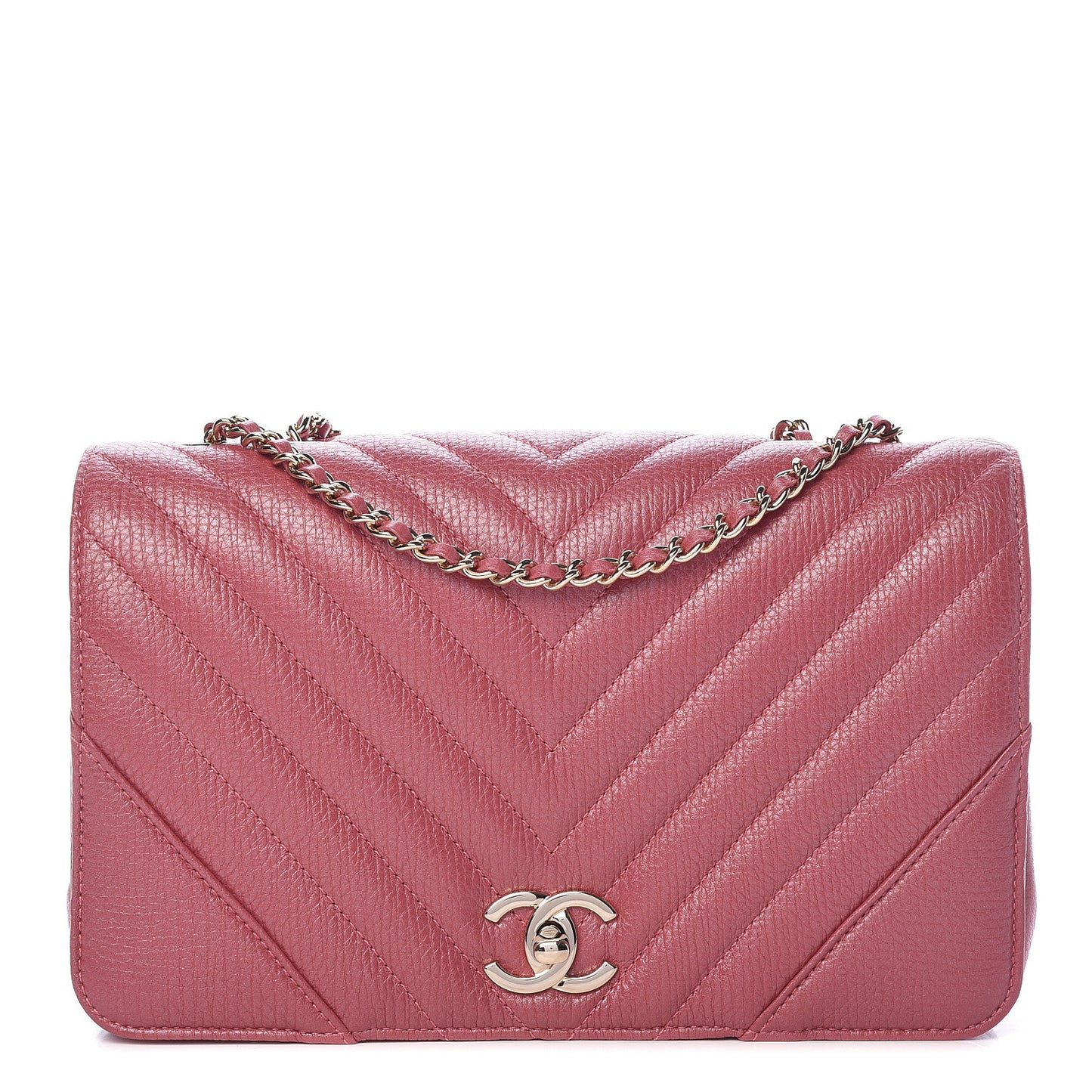 Calfskin Chevron Quilted Statement Flap Pink