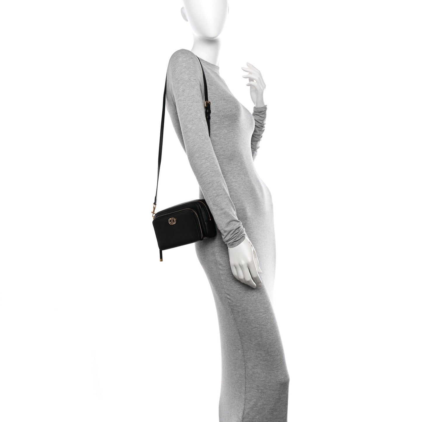 Grained Calfskin Caro Double Pouch Black