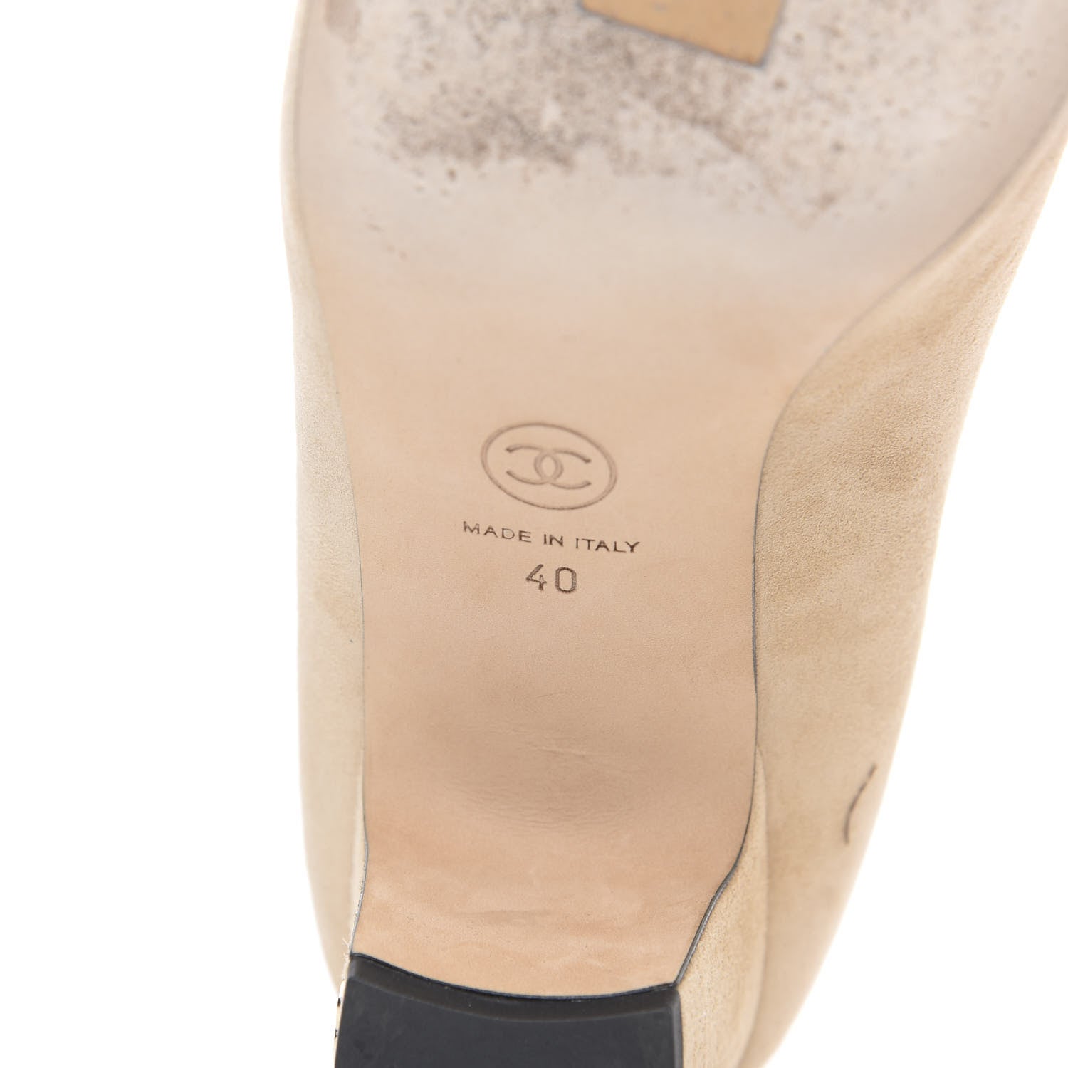 Chanel Suede Satin Cap Toe Low Heel Pumps 40 Beige Black 6 of 10