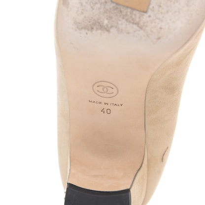 Chanel Suede Satin Cap Toe Low Heel Pumps 40 Beige Black 6 of 10
