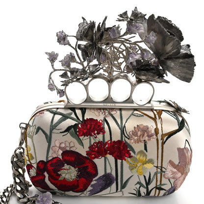 Alexander McQueen Satin Embroidered Flower Butterfly Knuckle Duster Box Clutch White Multicolor 12 of 15