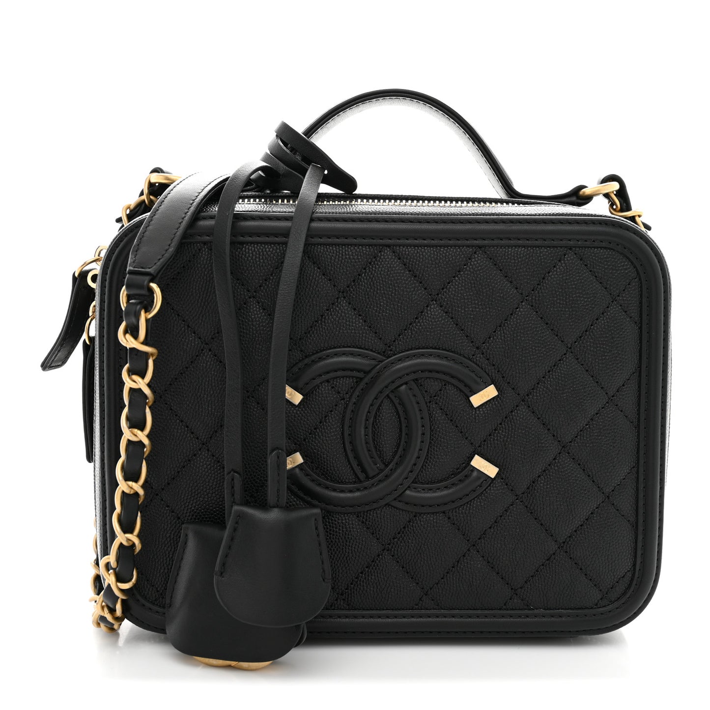 Caviar Quilted Medium CC Filigree Vanity Case Black