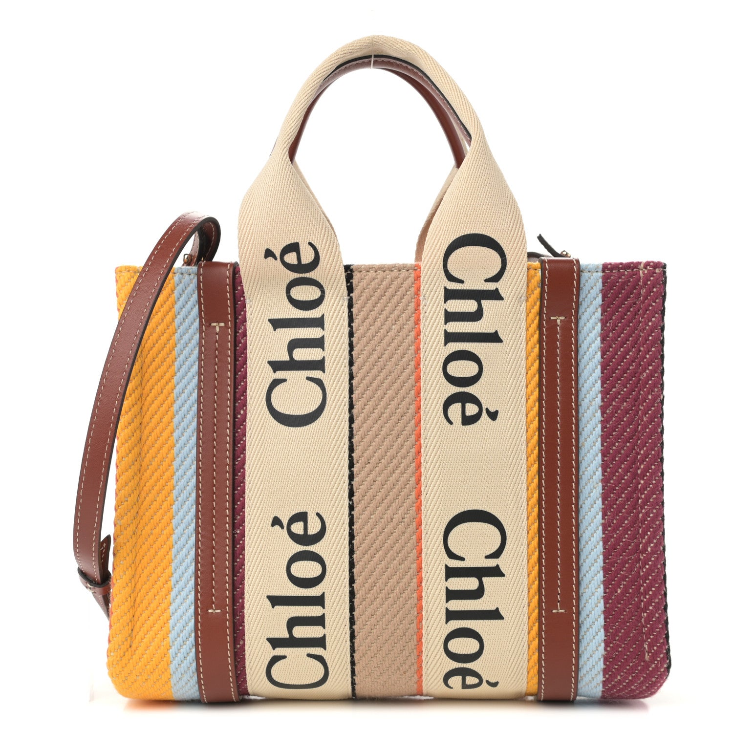 Chloe Cotton Calfskin Small Woody Striped Ribbon Tote Multicolor 1 of 11