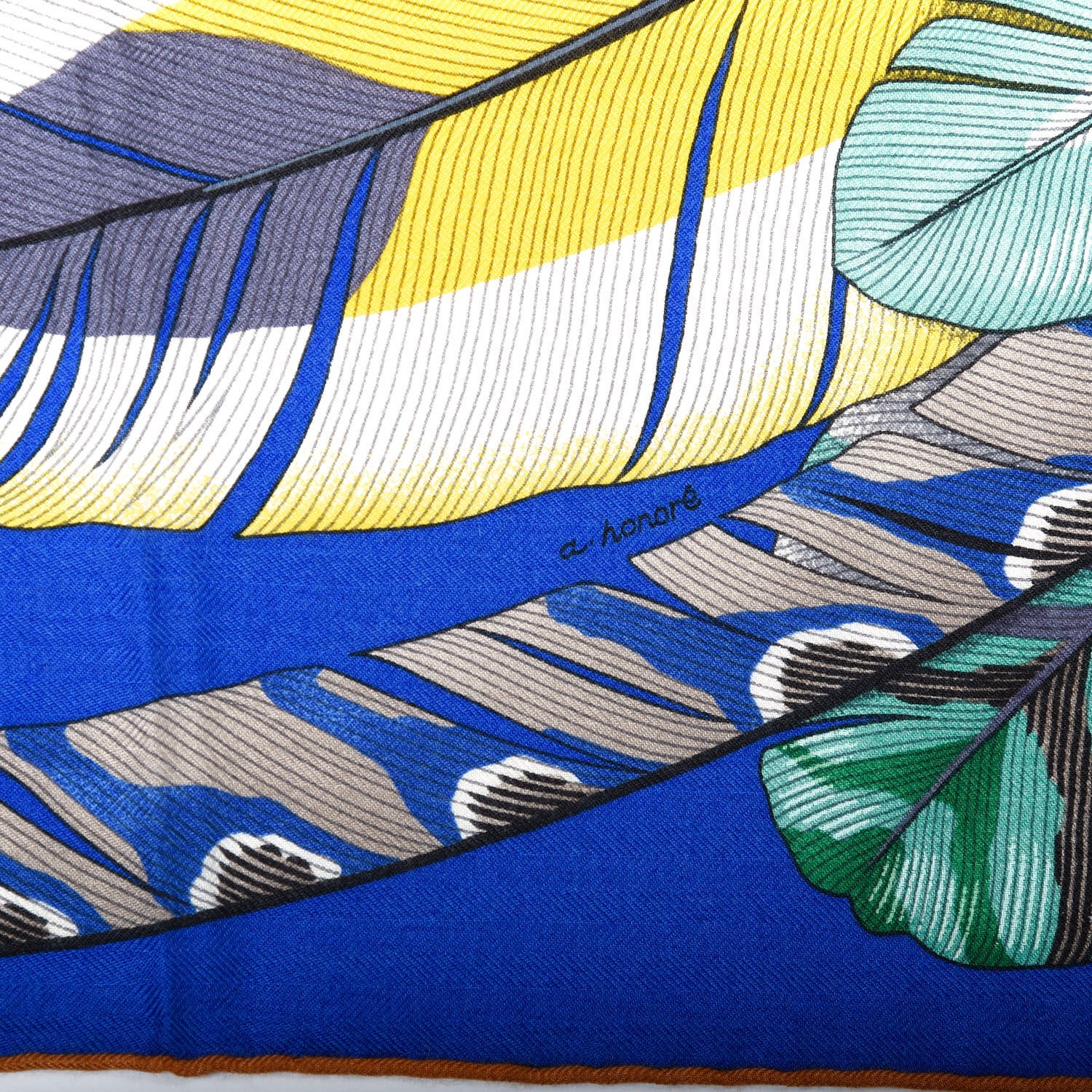 Hermes Cashmere Silk Plumes En Fete Shawl 140 Bleu Roy Jaune Rouge 6 of 7