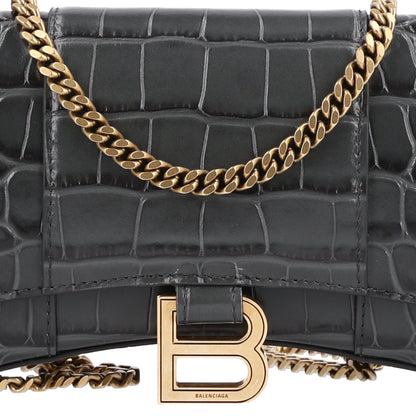 Balenciaga Shiny Calfskin Crocodile Embossed Hourglass Chain Bag Gris 7 of 9