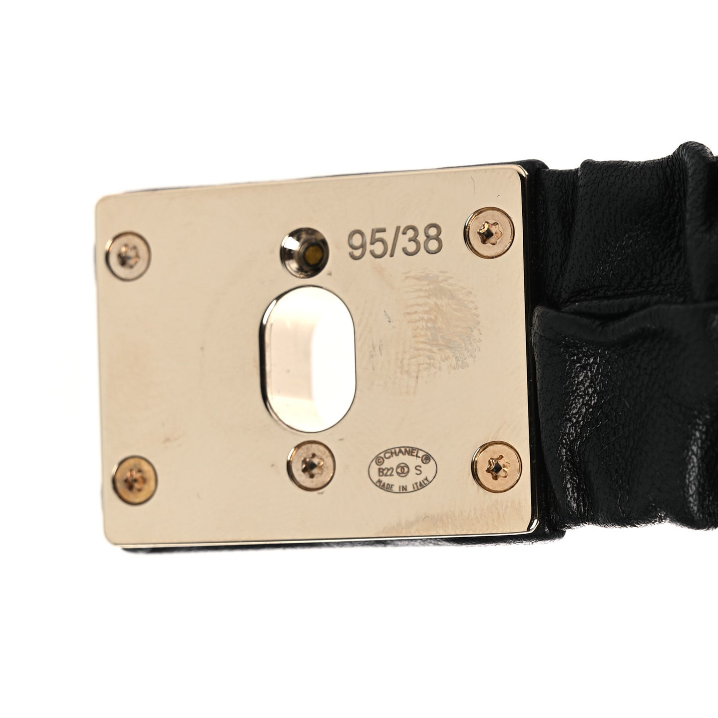 Lambskin Ruched Turn Lock CC Belt 95 38 Black