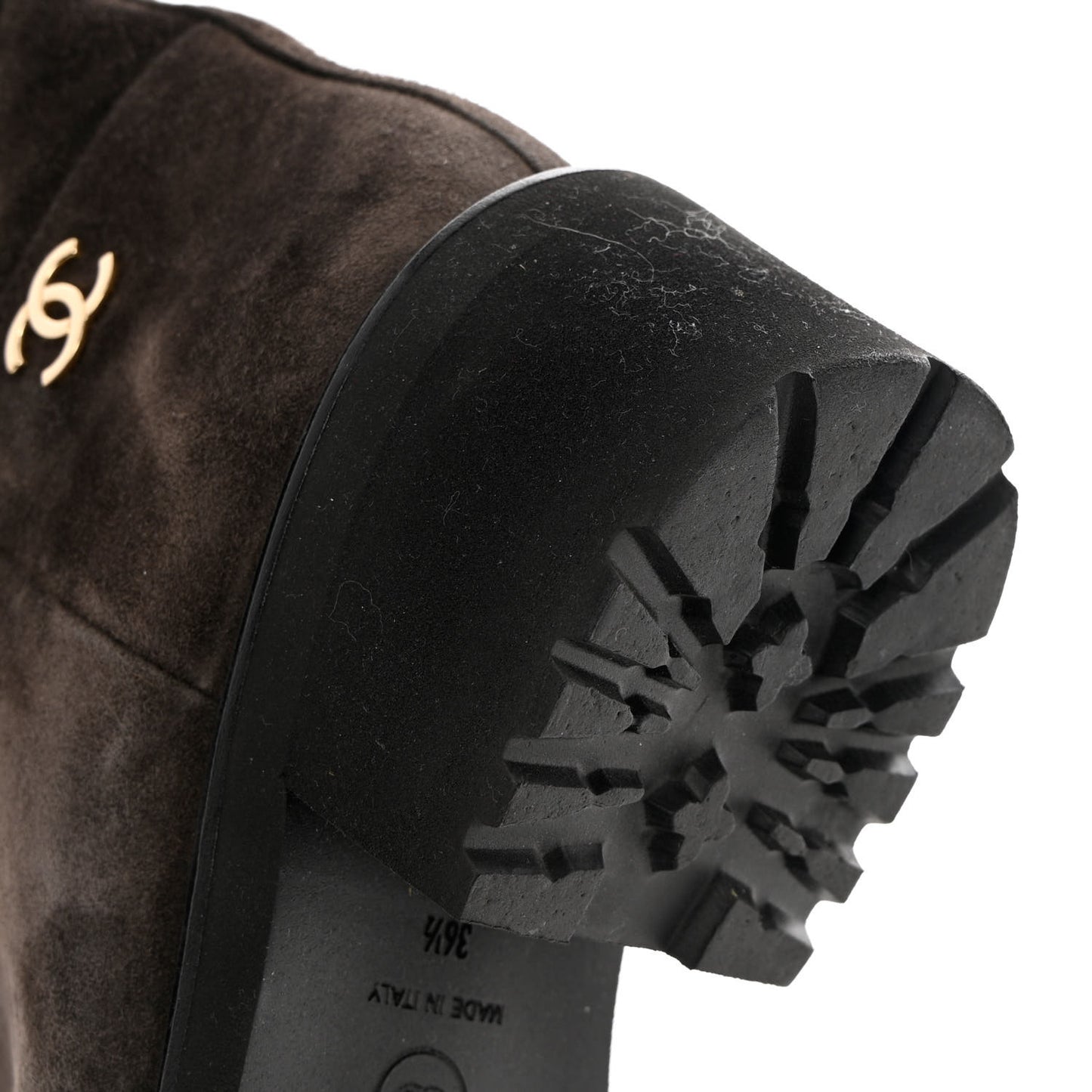 Suede Calfskin CC Cap Toe Boots 36.5 Black Brown
