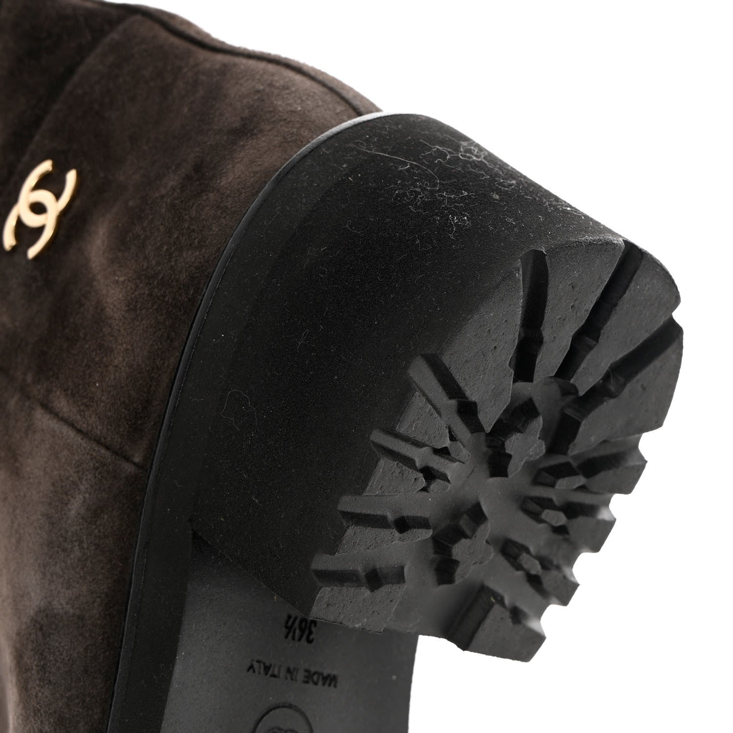 Chanel Suede Calfskin CC Cap Toe Boots 36.5 Black Brown 9 of 11